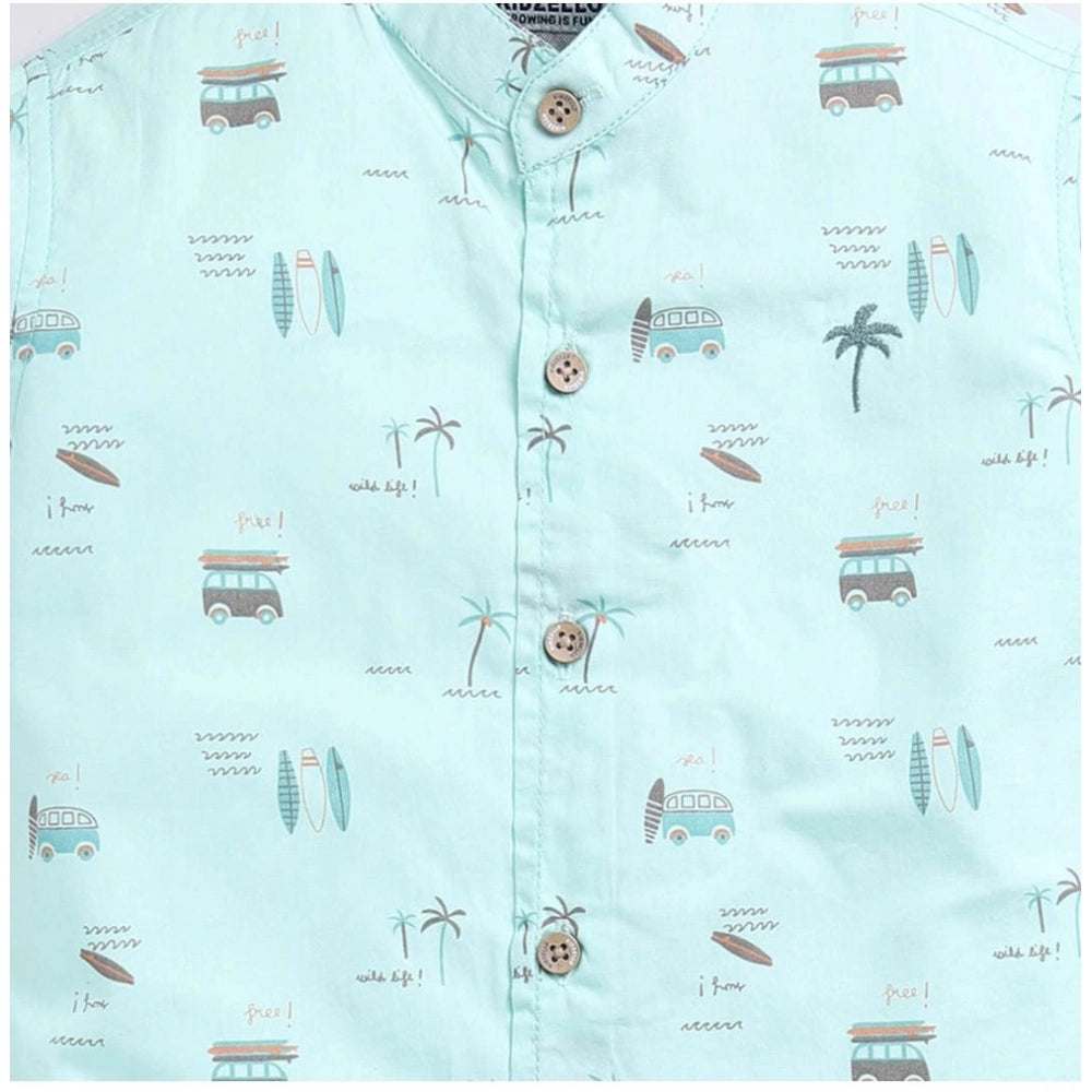 Multi-color cotton blend printed short sleeve shirt for boys, casual kid's clothing on model