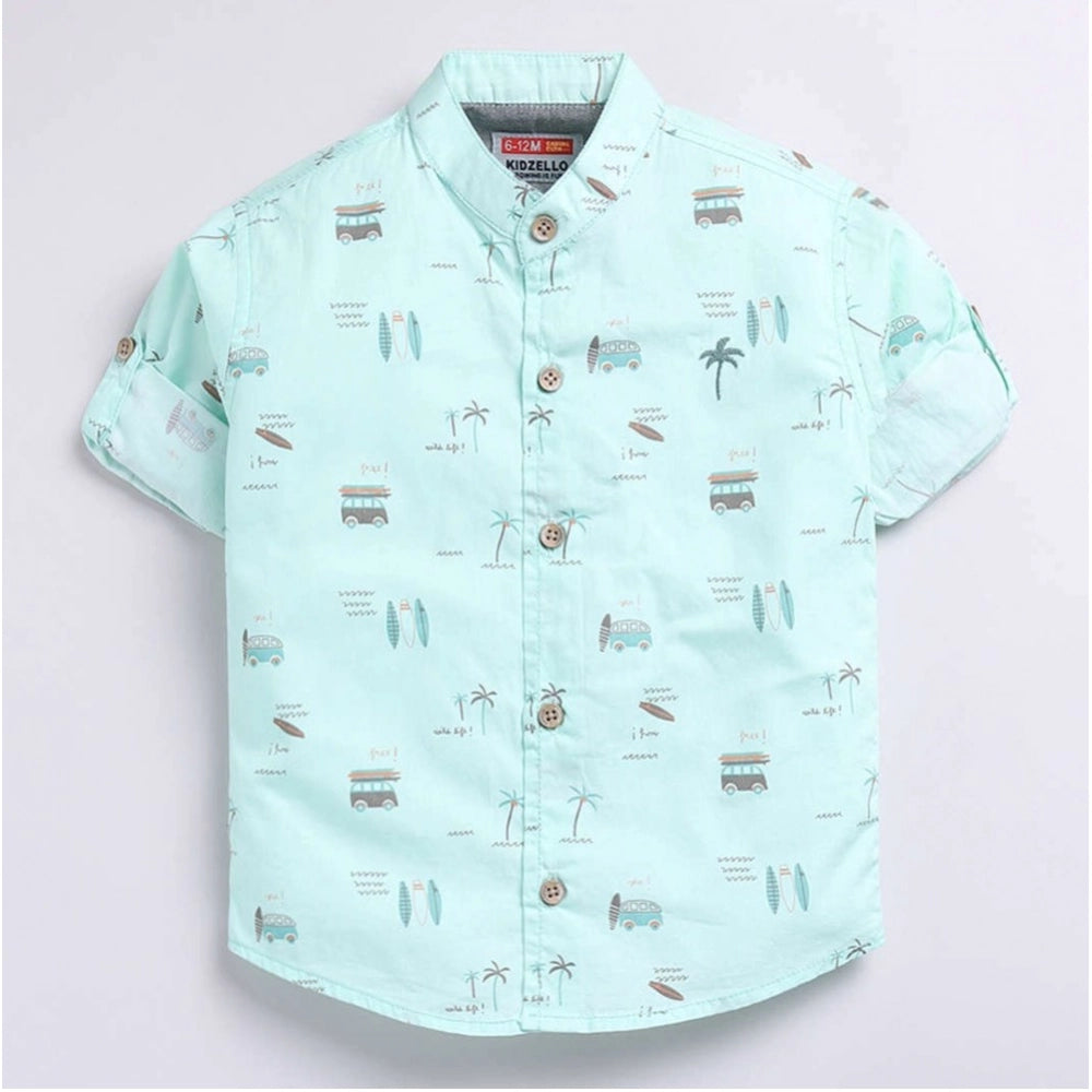 Boys multi-colored cotton blend printed short sleeve shirt, vibrant pattern for kids' casual wear