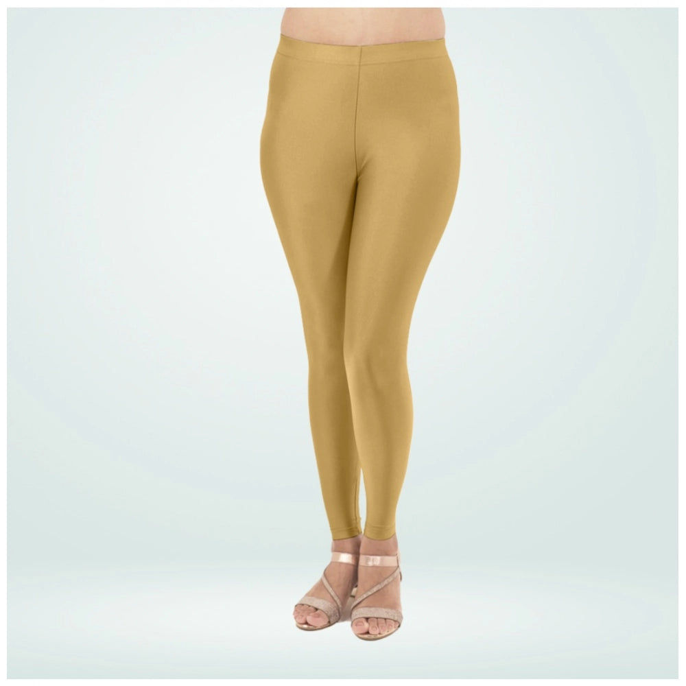 Beige cotton-blend shimmer ankle leggings - women's solid pattern athletic wear