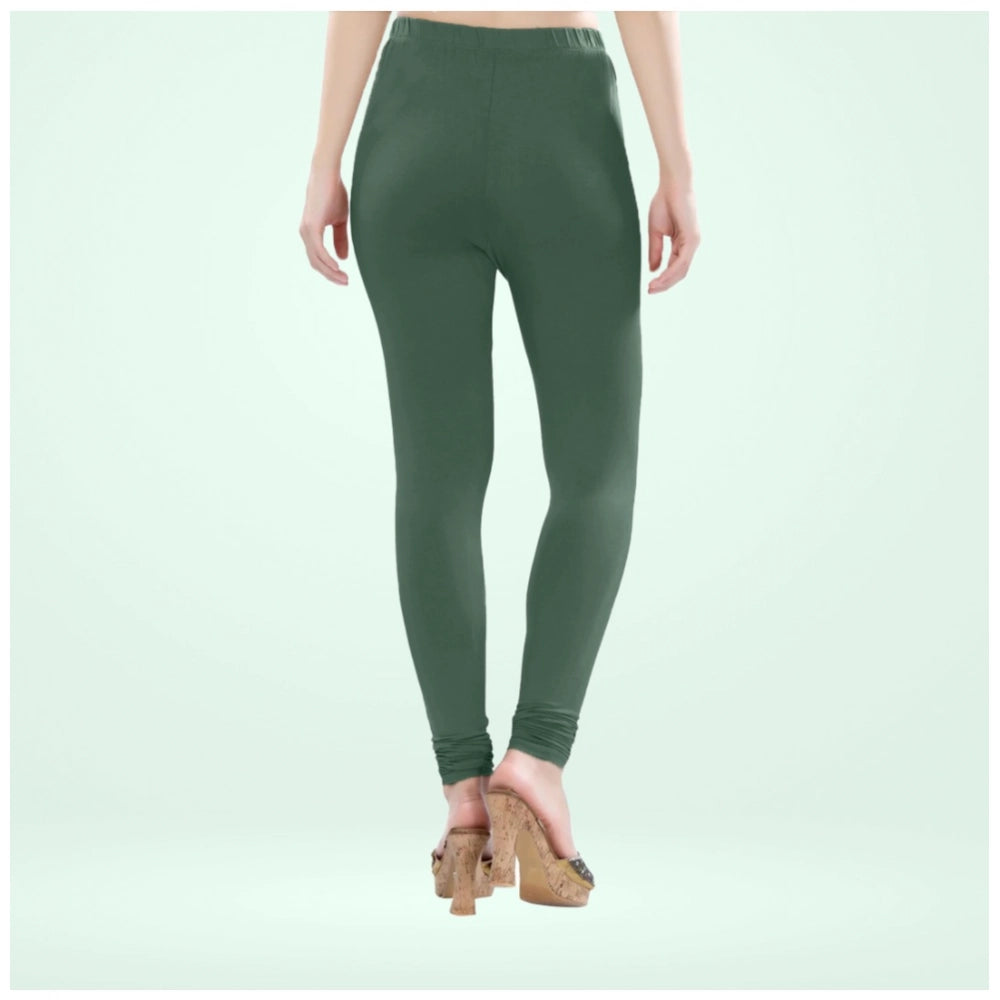 Bottle green cotton blended churidar leggings for women, solid pattern
