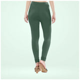 Bottle green cotton blended churidar leggings for women, solid pattern