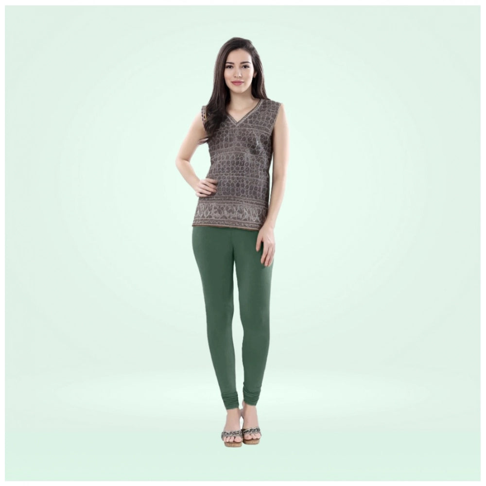 Bottle green cotton blended churidar leggings for women, solid design