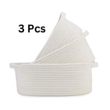 Cotton Oval Basket Pack of 3 Storage Basket For Clothes (White)