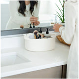 Cotton Oval Basket Pack of 3 Storage Basket For Clothes (White)