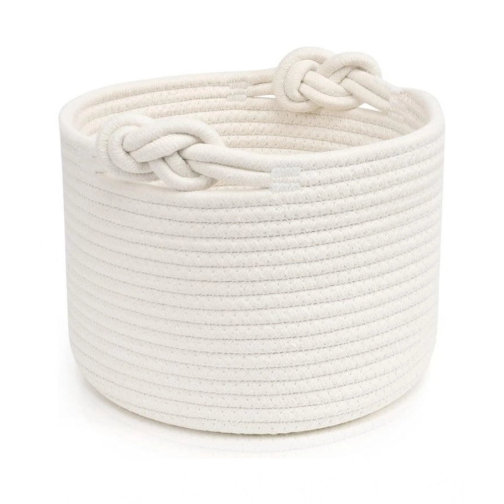 Cotton White Inch Pack of 1 Storage Basket For Clothes (White)