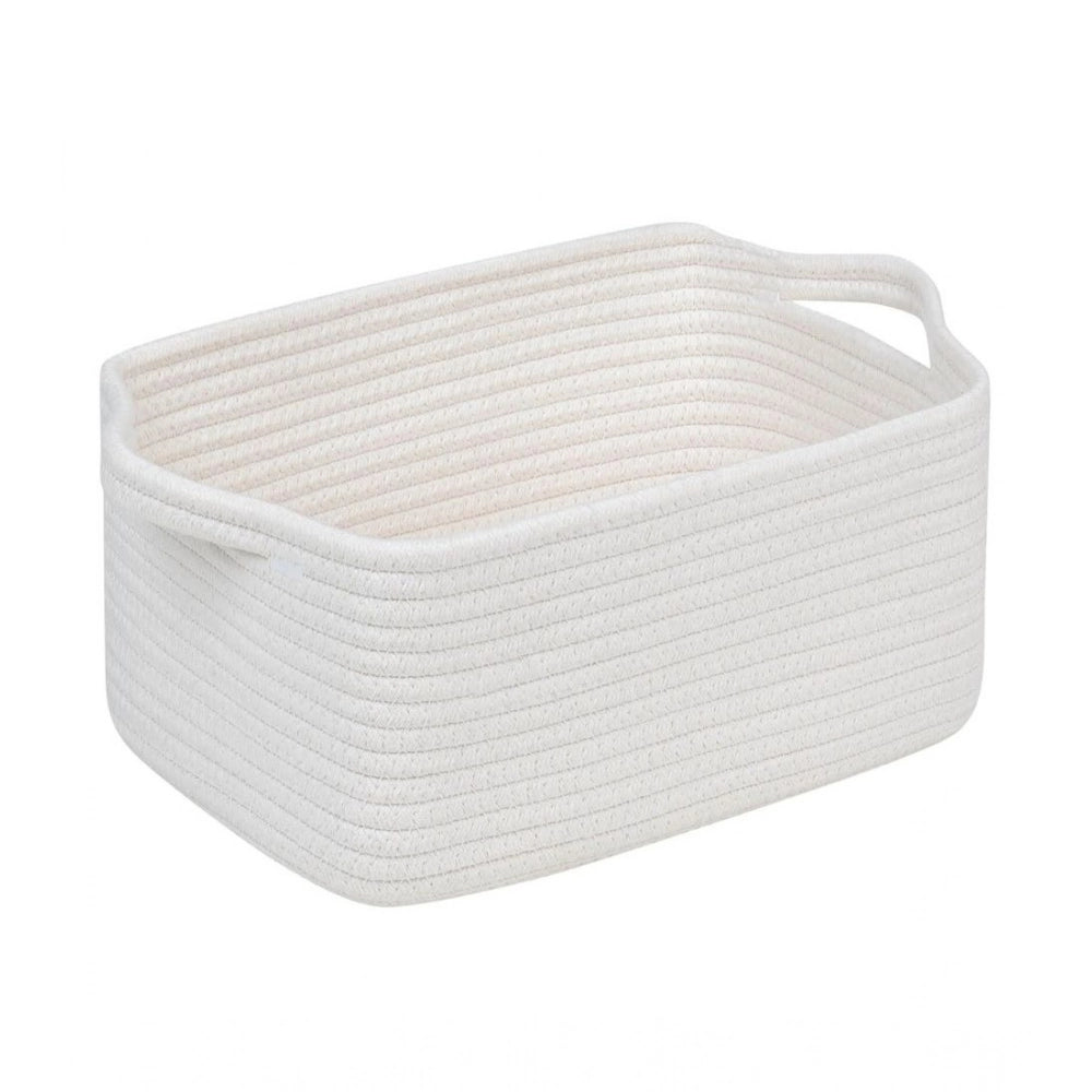 Cotton Basket Pack of 1 Storage Basket For Clothes (White)