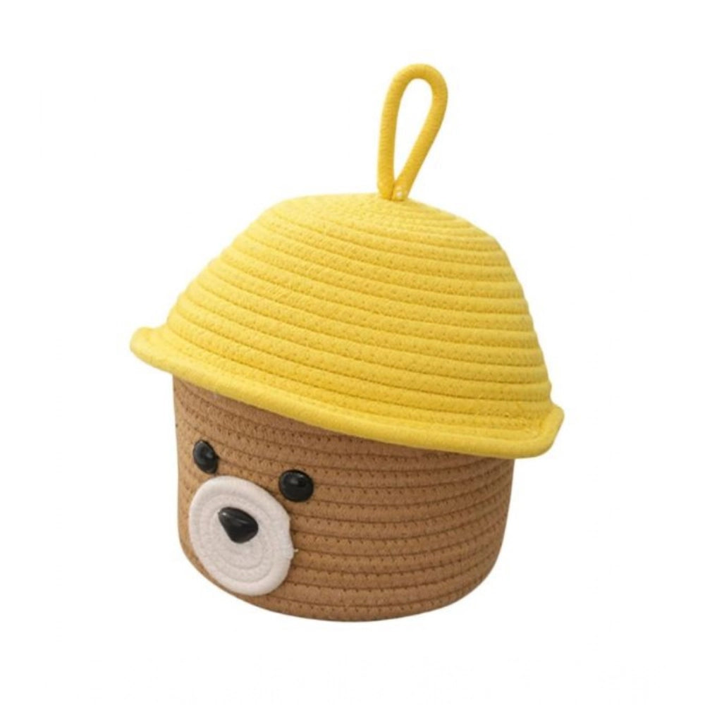 Cotton Box Yellow Lid Inch Pack of 1 Storage Basket For Clothes (Beige)