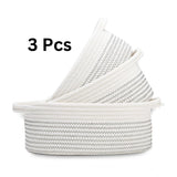 Cotton Zigzag Oval Basket Pack of 3 Storage Basket For Clothes (White)