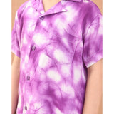 Pink twill cotton printed short sleeve shirt and shorts set for boys, collar neck with short sleeves