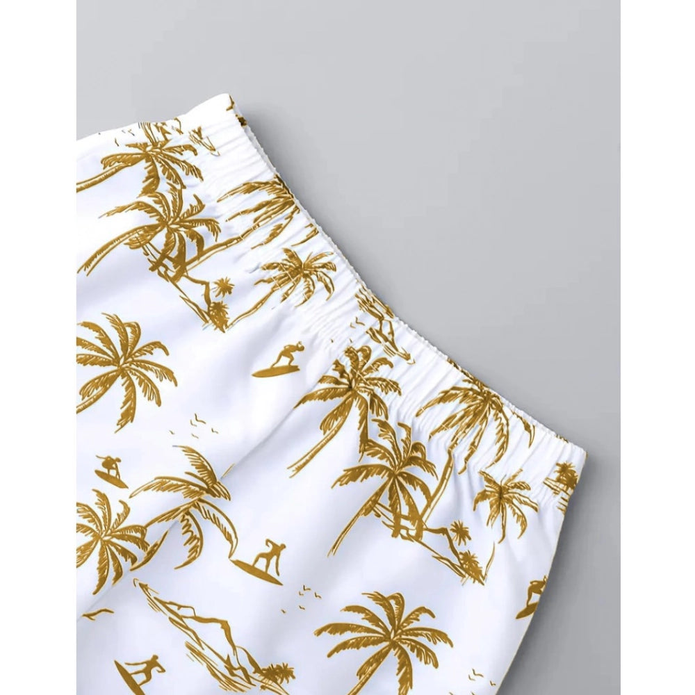 Gold twill cotton printed short sleeve shirt and shorts set for boys on display