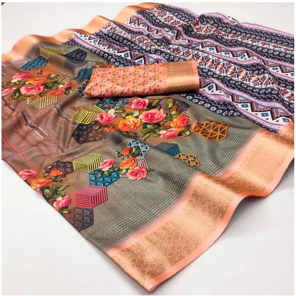 Multi-colored cotton silk printed saree with unstitched blouse, vibrant Indian attire for festivals or special events