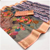 Multi-colored cotton silk printed saree with unstitched blouse, vibrant Indian attire for festivals or special events