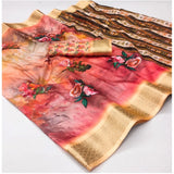 Multicolor cotton silk printed saree with unstitched blouse, vibrant Indian attire for women on display