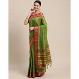 Mehendi-colored cotton silk checkered saree with unstitched blouse (5.5mtr), traditional Indian fashion wear on model