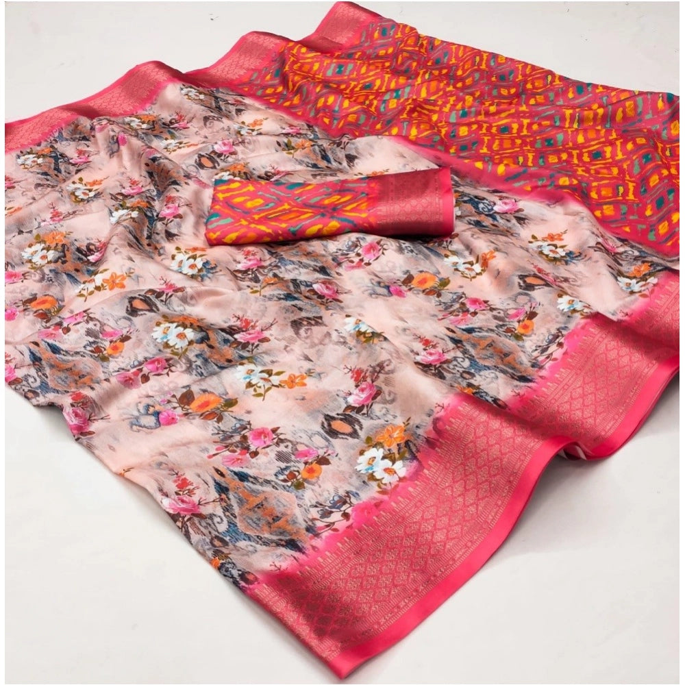 Multi-colored cotton silk printed saree with unstitched blouse (5.5mtr) on mannequin