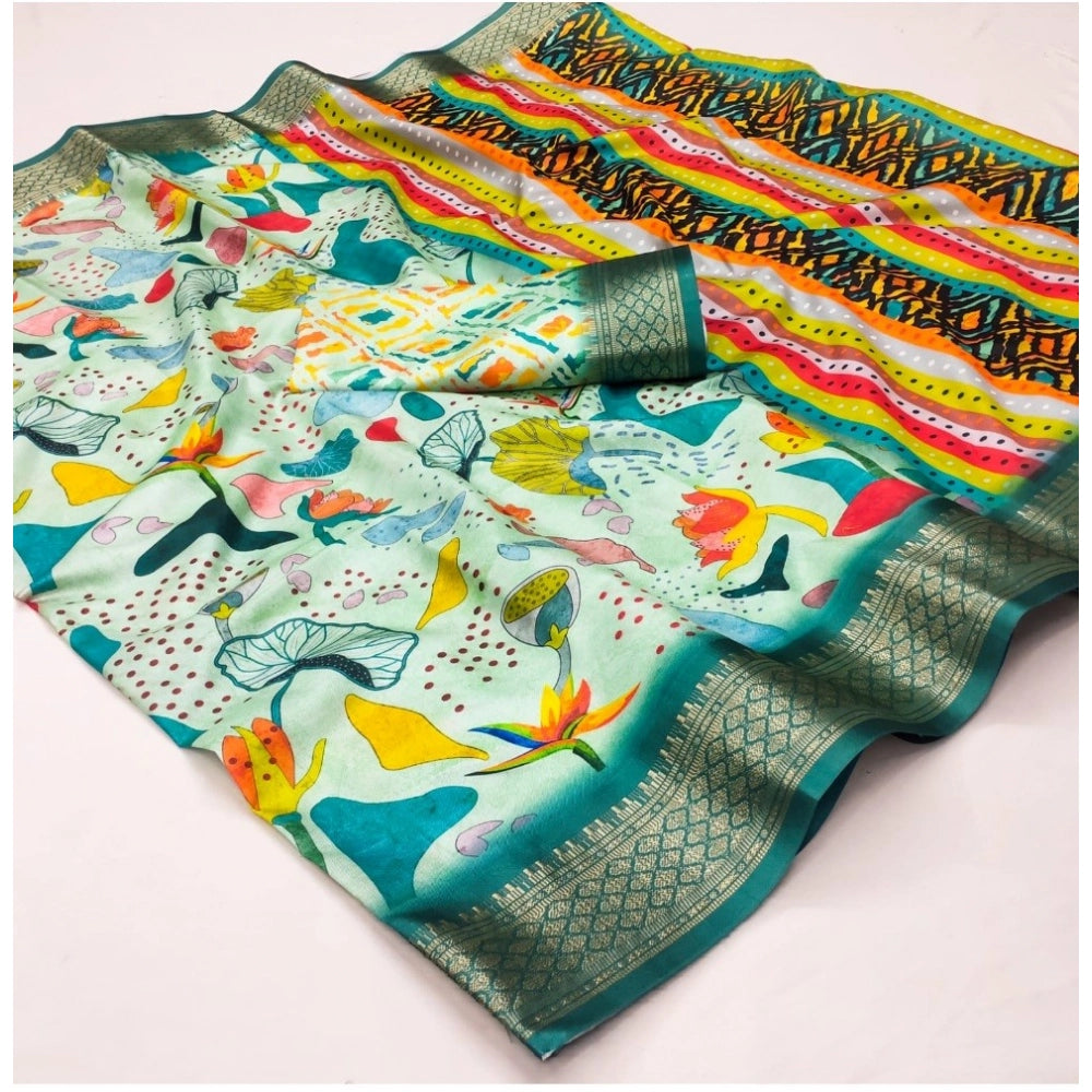 Multicolor cotton silk printed saree with unstitched blouse, vibrant Indian attire for women on display