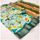 Multicolor cotton silk printed saree with unstitched blouse, vibrant Indian attire for women on display