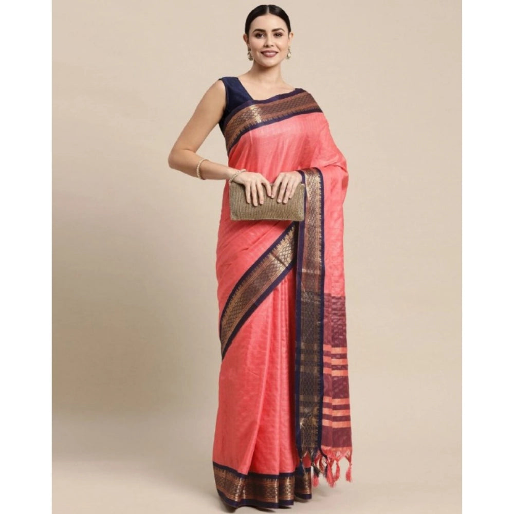 Women's cotton silk checkered saree with unstitched pink blouse, 5.5mtr length - traditional Indian wear on mannequin