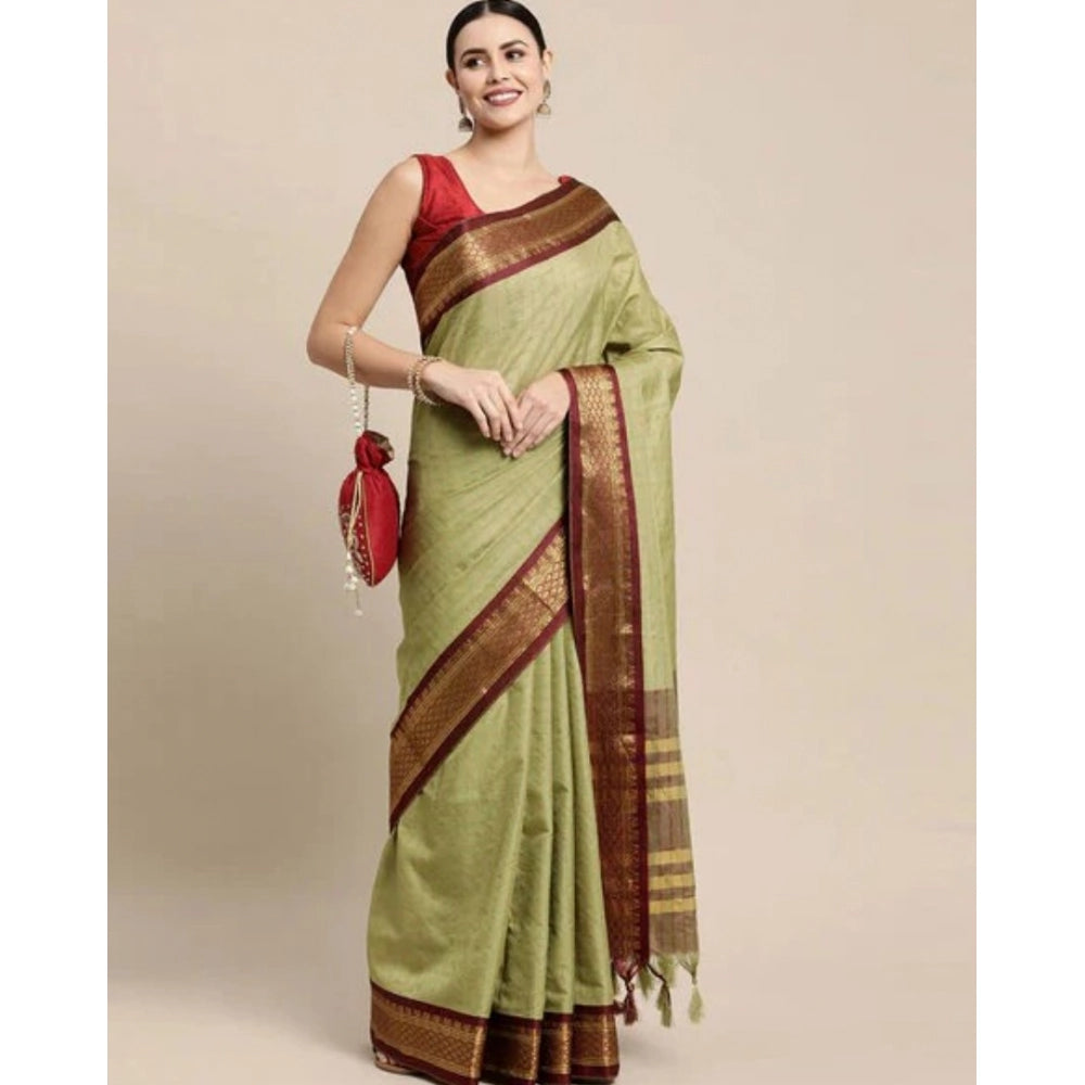 Olive cotton silk checkered saree with unstitched blouse, vibrant pattern for Indian women's fashion