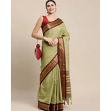 Olive cotton silk checkered saree with unstitched blouse, vibrant pattern for Indian women's fashion