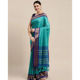 Women's cotton silk checkered saree with unstitched blouse (5.5mtr), Firoji pattern for traditional Indian wear
