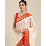 Red cotton silk checkered saree with unstitched blouse (5.5mtr)