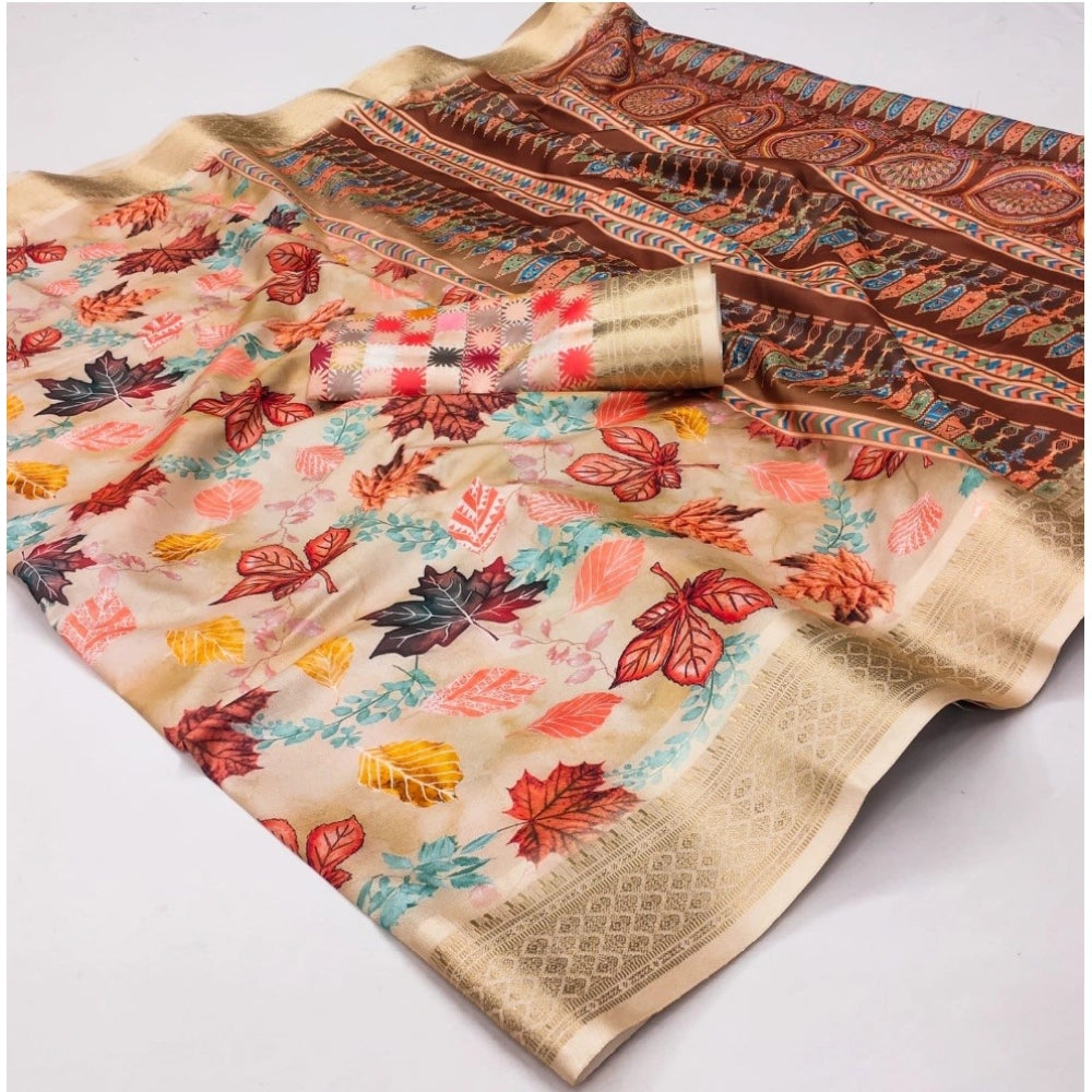 Multicolor cotton silk printed saree with unstitched blouse, vibrant Indian attire for women on display