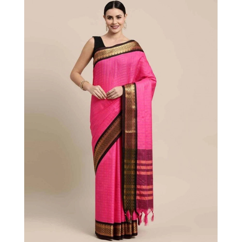 Rani Black cotton silk checkered saree with unstitched blouse, 5.5mtr length on mannequin