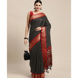 Black cotton silk checkered saree with unstitched blouse (5.5mtr)
