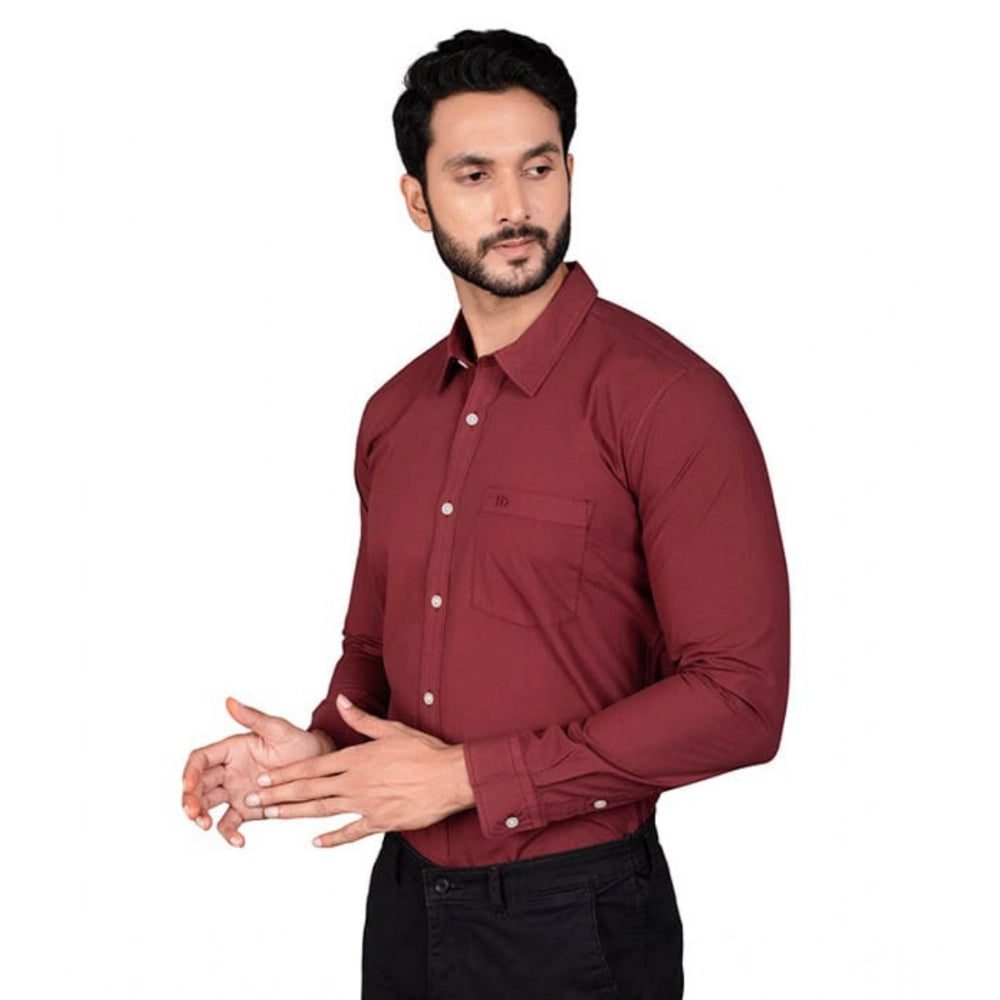 Maroon cotton men's casual full sleeve solid shirt - close-up of mandarin collar