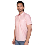 Peach cotton men's casual half-sleeve solid shirt with mandarin collar - real product color may vary slightly