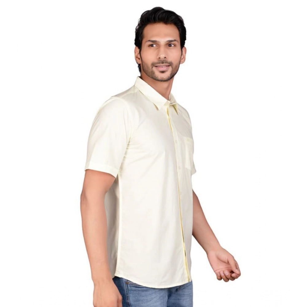 Lemon cotton half sleeve men's casual solid shirt, comfortable and stylish for everyday wear