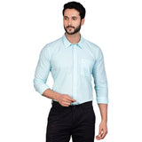Turquoise cotton men's casual full sleeve solid shirt with mandarin collar