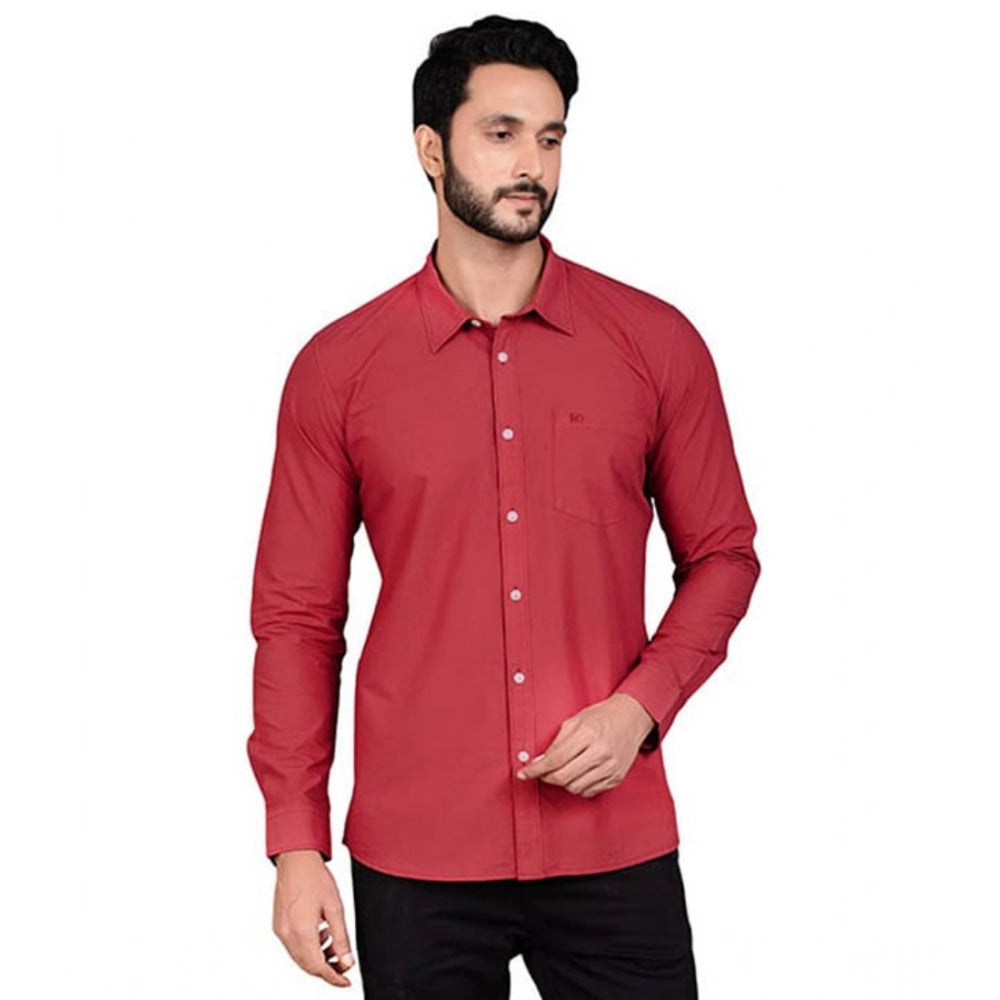 Men's Casual Cotton Full Sleeve Solid Shirt (Red)
