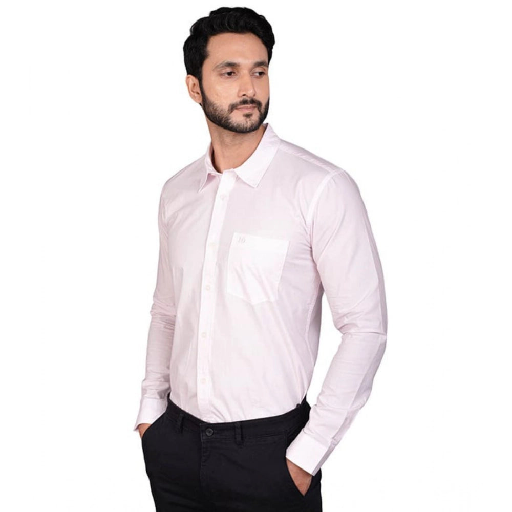 Pink cotton men's casual full-sleeve solid shirt with mandarin collar, perfect for everyday wear