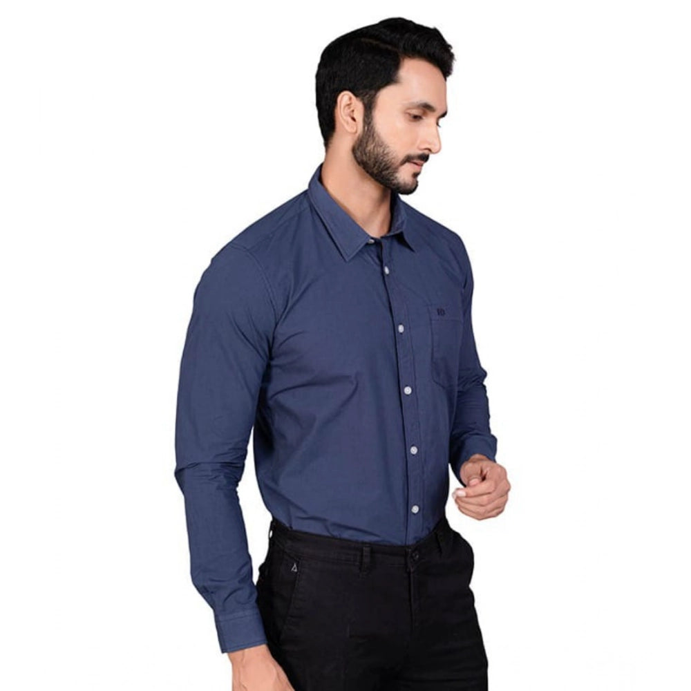 Navy cotton men's casual full sleeve solid shirt, comfortable wear for everyday style