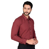 Men's maroon cotton full sleeve solid shirt, casual wear with mandarin collar on hanger