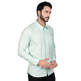 Sea Green Cotton Men's Casual Solid Full Sleeve Shirt with Mandarin collar on hanger