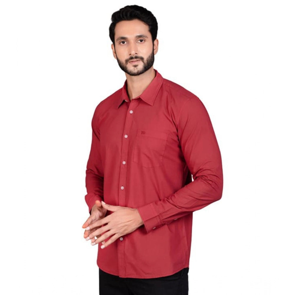 Men's Casual Cotton Full Sleeve Solid Shirt (Red)