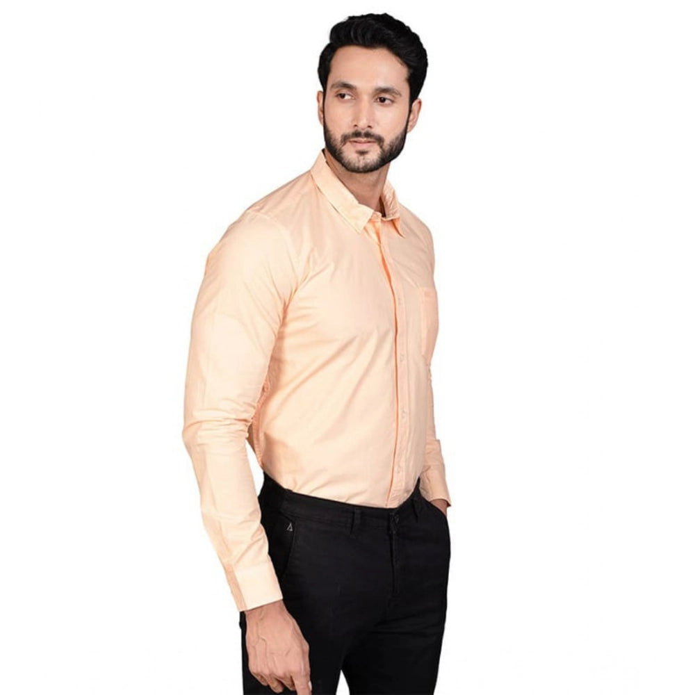 Peach cotton men's casual full sleeve solid shirt on mannequin