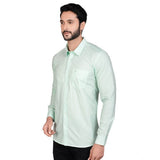 Sea Green Cotton Men's Casual Solid Full Sleeve Shirt with Mandarin Collar on hanger