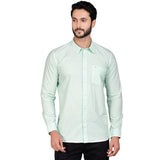 Sea Green Cotton Men's Casual Solid Full Sleeve Shirt with mandarin collar on hanger
