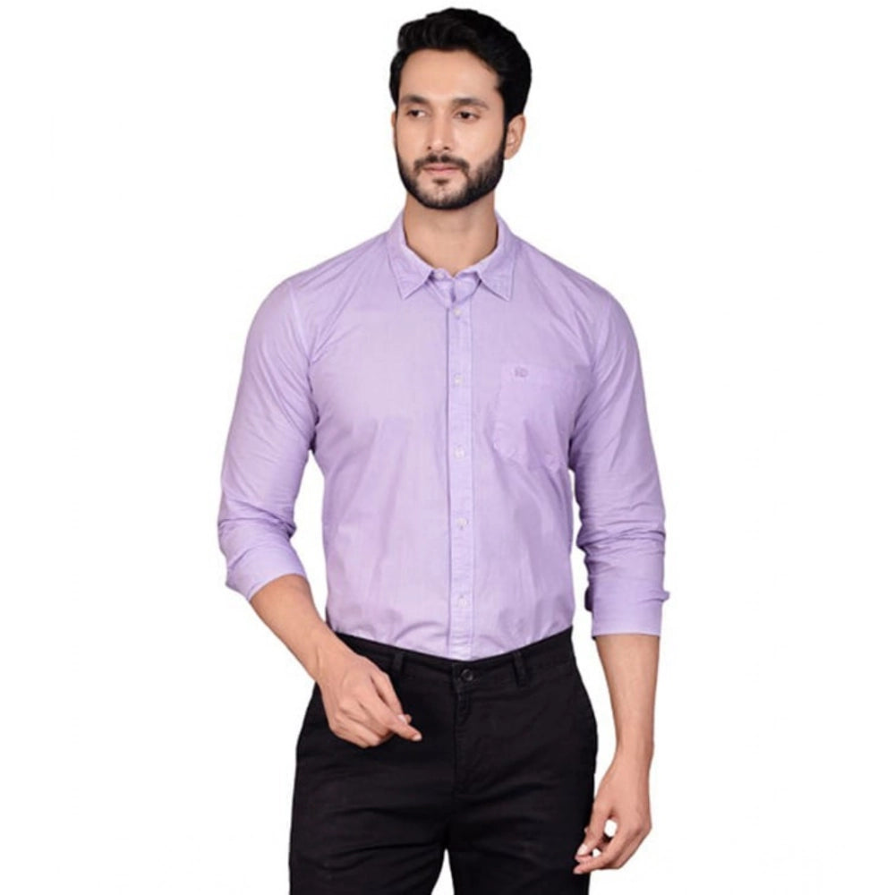 Purple cotton men's casual full sleeve solid shirt, ideal for everyday wear with mandarin collar