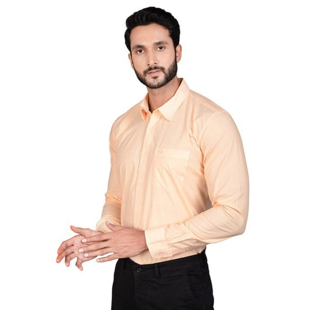 Peach cotton men's casual full sleeve solid shirt, ideal for everyday wear