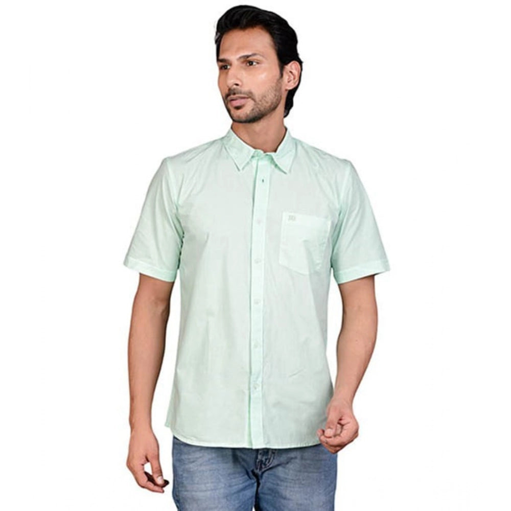 Sea Green Cotton Casual Half-Sleeve Solid Shirt for Men - Natural fabric, versatile style