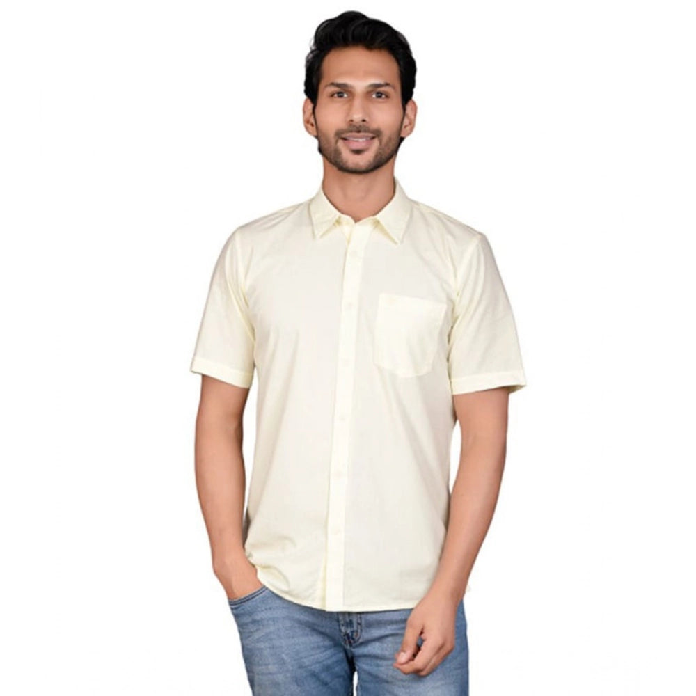 Lemon cotton men's casual half-sleeve solid shirt, soft and breathable for everyday wear