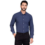 Navy cotton men's casual full sleeve solid shirt with mandarin collar on model