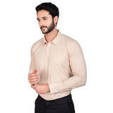 Beige cotton men's casual full sleeve solid shirt with mandarin collar, ideal for everyday wear