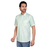 Sea Green Cotton Men's Casual Half-Sleeve Solid Shirt on hanger
