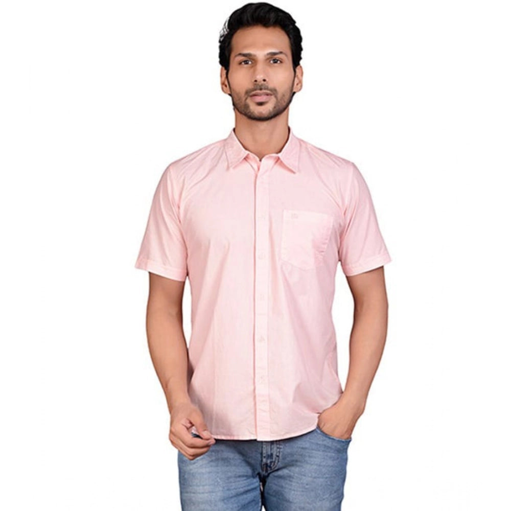 Peach cotton men's casual half sleeve solid shirt - real color may vary